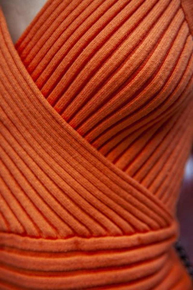 Orange Rib-Knit Sweater Dress